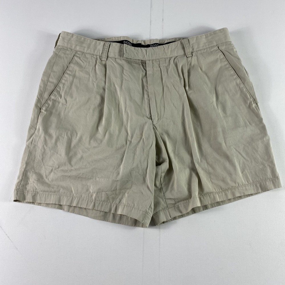 Hugo Boss Shorts Mens 50 Khaki Beige Flat Front Casual Dress Mike Chino Classic
